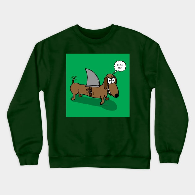 Wiener Dog with a Shark Fin Crewneck Sweatshirt by OutToLunch